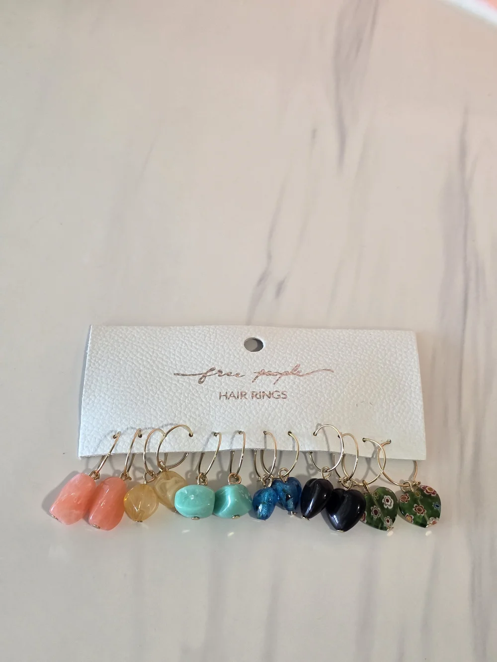 Free People Multicolor Glass Charm Hair Rings Boho Chic Bohemian Festival